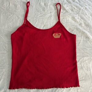 Victoria’s Secret Red Gold Crown Cami Lettuce Hem Spaghetti Strap Tank Top M